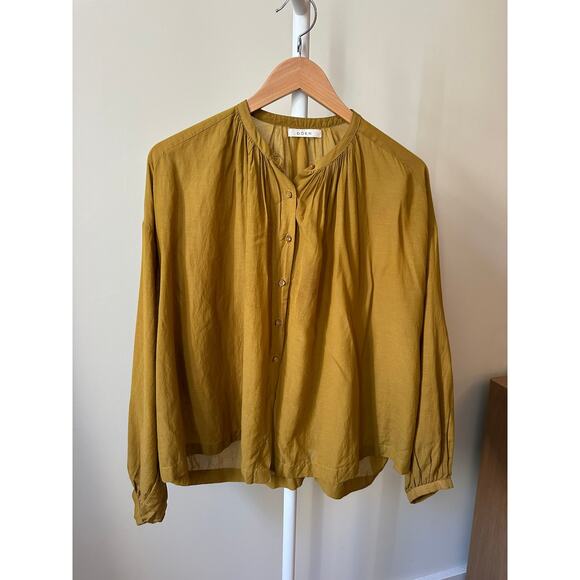 Doen Tops - Dôen "The Jane" Mustard Button-Front Blouse, Size Small